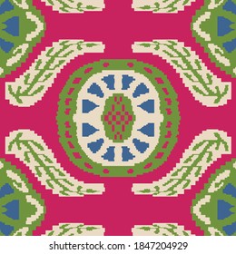 tribal suzani design, ceramic tiles pattern. Arabic tile texture with geometric and floral ornaments. Decorative elements for textile, book covers, print, gift wrap. Vintage boho style.