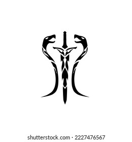 tribal sword tattoo design with two snakes