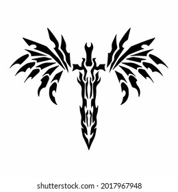 Espada Tribal Con Logo De Wings. Diseño de tatuajes. Ilustración de vectores de esténcil