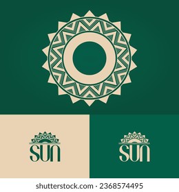 Tribal symbol in the shape of the sun, Amazon, Amazon rainforest, green color Concept logo
