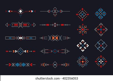 Tribal symbols and borders collection made in modern and clean vector and trendy colors. Perfect for decorating greeting cards and invitations. Isolated on background