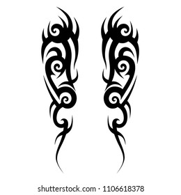 tribal symmetric pattern elements for tattoo men right and left hand and shoulders, art deco idea tattoos design body, vector couple celtic tribal design elements ornament on arms on white background