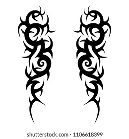 tribal symmetric pattern elements for tattoo men right and left hand and shoulders, art deco idea tattoos design body, vector couple celtic tribal design elements ornament on arms on white background
