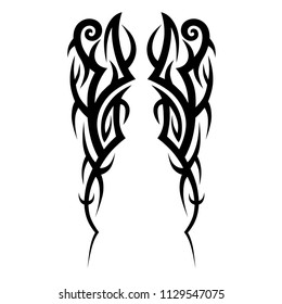 tribal symmetric pattern elements for tattoo men right and left hand and shoulders, art deco idea tattoos design body, vector couple celtic tribal design elements ornament on arms on white background