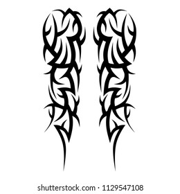 tribal symmetric pattern elements for tattoo men right and left hand and shoulders, art deco idea tattoos design body, vector couple celtic tribal design elements ornament on arms on white background