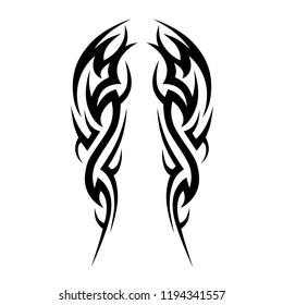 tribal symmetric pattern elements for tattoo men right and left hand and shoulders, art deco idea tattoos design body, vector couple celtic tribal design elements ornament on arms on white background