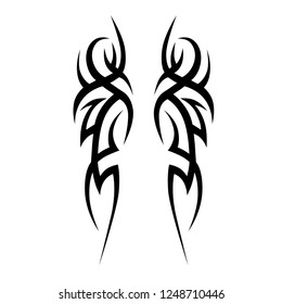 tribal symmetric pattern elements for tattoo men right and left hand and shoulders, art deco idea tattoos  design body, vector couple celtic tribal design elements ornament on arms on white background