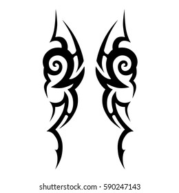 tribal symmetric pattern elements for tattoo men right and left hand and shoulders, art deco idea tattoos design body, vector couple celtic tribal design elements ornament on arms on white background