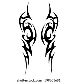 tribal symmetric pattern elements for tattoo men right and left hand and shoulders, art deco idea tattoos design body, vector couple celtic tribal design elements ornament on arms on white background