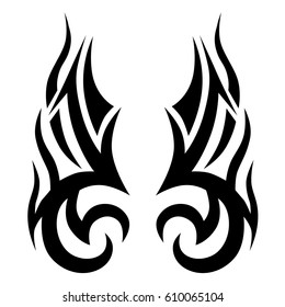 tribal symmetric pattern elements for tattoo men right and left hand and shoulders, art deco idea tattoos design body, vector couple celtic tribal design elements ornament on arms on white background