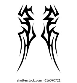 tribal symmetric pattern elements for tattoo men right and left hand and shoulders, art deco idea tattoos design body, vector couple celtic tribal design elements ornament on arms on white background