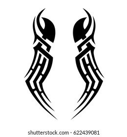 tribal symmetric pattern elements for tattoo men right and left hand and shoulders, art deco idea tattoos design body, vector couple celtic tribal design elements ornament on arms on white background