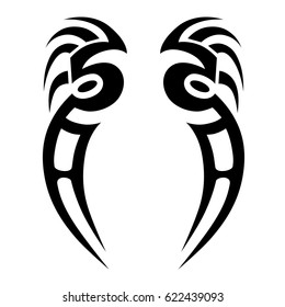 tribal symmetric pattern elements for tattoo men right and left hand and shoulders, art deco idea tattoos design body, vector couple celtic tribal design elements ornament on arms on white background