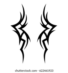 tribal symmetric pattern elements for tattoo men right and left hand and shoulders, art deco idea tattoos design body, vector couple celtic tribal design elements ornament on arms on white background