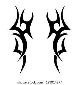 tribal symmetric pattern elements for tattoo men right and left hand and shoulders, art deco idea tattoos design body, vector couple celtic tribal design elements ornament on arms on white background