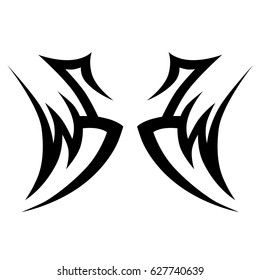 tribal symmetric pattern elements for tattoo men right and left hand and shoulders, art deco idea tattoos design body, vector couple celtic tribal design elements ornament on arms on white background