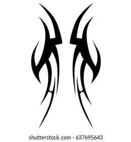 tribal symmetric pattern elements for tattoo men right and left hand and shoulders, art deco idea tattoos design body, vector couple celtic tribal design elements ornament on arms on white background