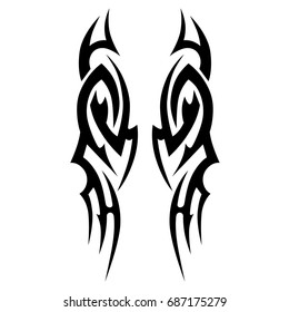 tribal symmetric pattern elements for tattoo men right and left hand and shoulders, art deco idea tattoos design body, vector couple celtic tribal design elements ornament on arms on white background