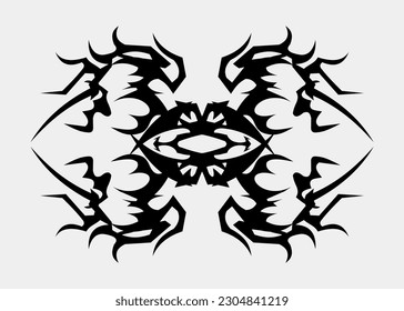 tribal symmetrical tattoo of dragon horns on a white background