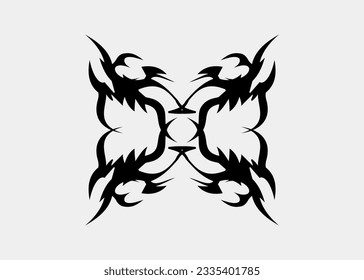 Tribal symmetrical tattoo dragon motif