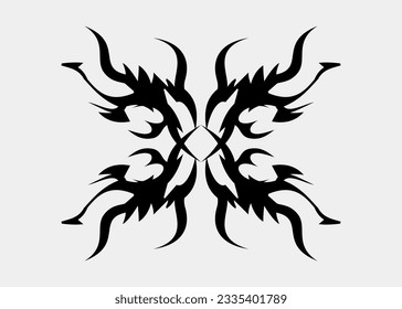 Tribal symmetrical tattoo dragon motif