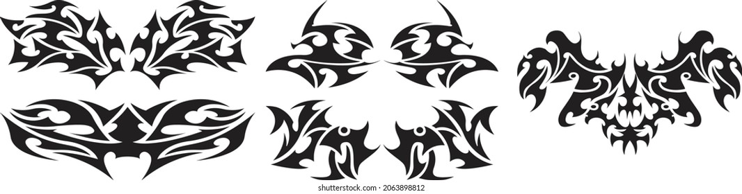 tribal, tatto, collection, set, flame, tatoo, totem, Vector, Illustration, design