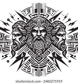 Tribal tattoo of 3 face Zeus, tribal tattoo of Ancient Greek God Zeus, god of the Olympians tribal tattoo