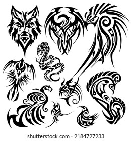 Tribal Tattoo Animal Design Elements Set