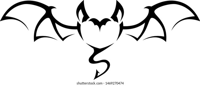 Tribal Tattoo Black and White Heart Shaped Bat