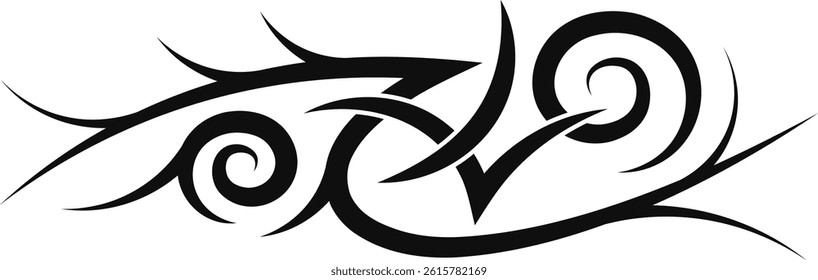 Tribal Tattoo Border Illustration. Isolated on White Background. Vector Clipart with Simple Design.