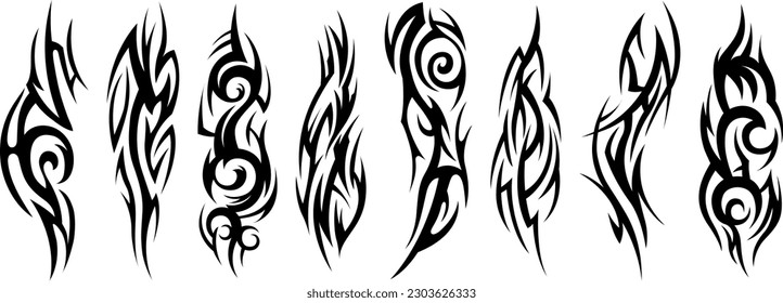 Tribal tattoo collection. Silhouette illustration. Isolated abstract element set.