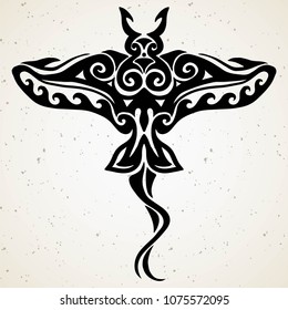 Tribal tattoo with decorative sea Stingray with ethnic pattern. Authentic artwork with a symbol of the totem. Stock Vector Graphics clipart Tattoos like Maui from Moana cartoon.