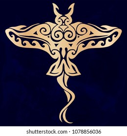 Tribal tattoo with decorative sea Stingray with ethnic pattern. Authentic artwork with a symbol of the totem. Stock Vector Graphics clipart 