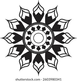 Tribal tattoo design with abstract black and white pattern featuring floral and mandala elements, vintage symbols, and decorative 