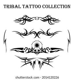 Conjunto de elementos de diseño de tatuajes tribales. Aislado sobre fondo blanco.