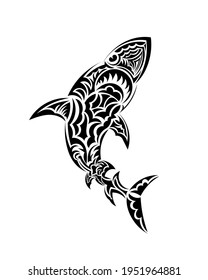 Tribal tattoo design for shark with ethnic Polynesian tribal element. Vector illustration