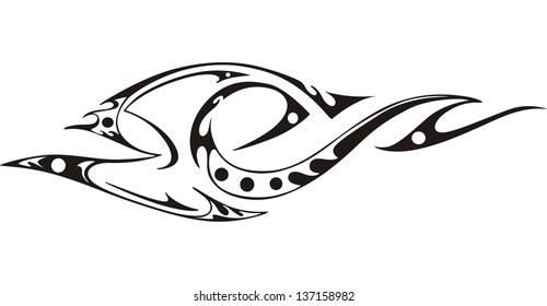 Tribal tattoo design - stylized bird. Black and white vector illustration.