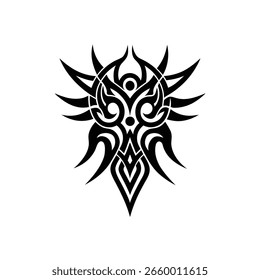 Tribal Tattoo Design Vector – Black Abstract Symmetrical Ink Art Symbol on White Background