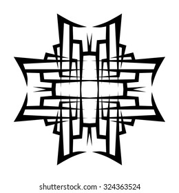 Tribal tattoo design  vector sketch. Cross art pattern. Simple logo. Designer isolated abstract element for arm, leg, shoulder men and women on white background.