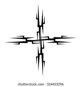 Tribal tattoo design  vector sketch. Cross art pattern. Simple logo. Designer isolated abstract element for arm, leg, shoulder men and women on white background.