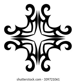 Tribal tattoo design  vector sketch. Cross art pattern. Simple logo. Designer isolated abstract element for arm, leg, shoulder men and women on white background.