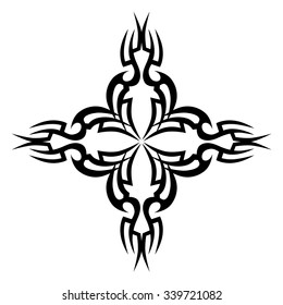 Tribal tattoo design  vector sketch. Cross art pattern. Simple logo. Designer isolated abstract element for arm, leg, shoulder men and women on white background.