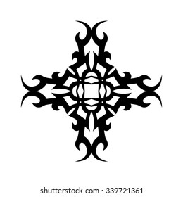 Tribal tattoo design  vector sketch. Cross art pattern. Simple logo. Designer isolated abstract element for arm, leg, shoulder men and women on white background.
