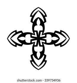 Tribal tattoo design  vector sketch. Cross art pattern. Simple logo. Designer isolated abstract element for arm, leg, shoulder men and women on white background.