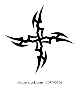 Tribal tattoo design  vector sketch. Cross art pattern. Simple logo. Designer isolated abstract element for arm, leg, shoulder men and women on white background.