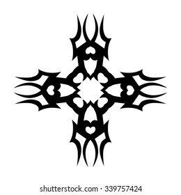 Tribal tattoo design  vector sketch. Cross art pattern. Simple logo. Designer isolated abstract element for arm, leg, shoulder men and women on white background.