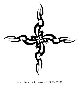 Tribal tattoo design  vector sketch. Cross art pattern. Simple logo. Designer isolated abstract element for arm, leg, shoulder men and women on white background.