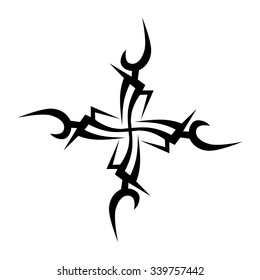 Tribal tattoo design  vector sketch. Cross art pattern. Simple logo. Designer isolated abstract element for arm, leg, shoulder men and women on white background.
