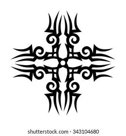 Tribal tattoo design  vector sketch. Cross art pattern. Simple logo. Designer isolated abstract element for arm, leg, shoulder men and women on white background.