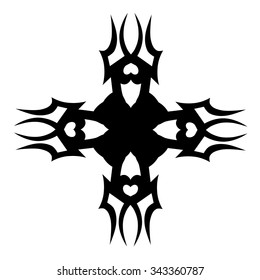 Tribal tattoo design  vector sketch. Cross art pattern. Simple logo. Designer isolated abstract element for arm, leg, shoulder men and women on white background.